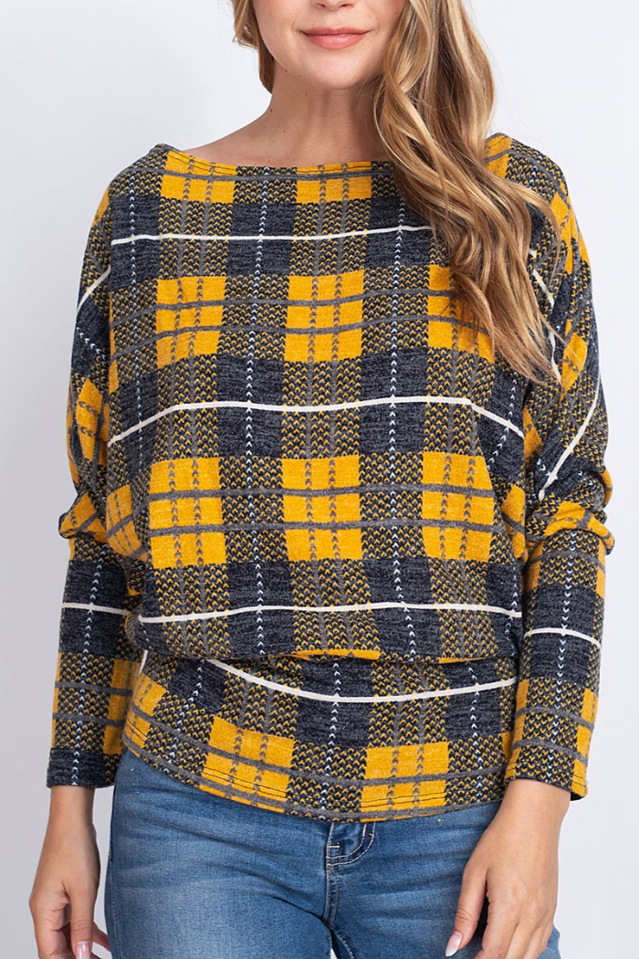 Loose Fit Plaid Long Sleeve Top