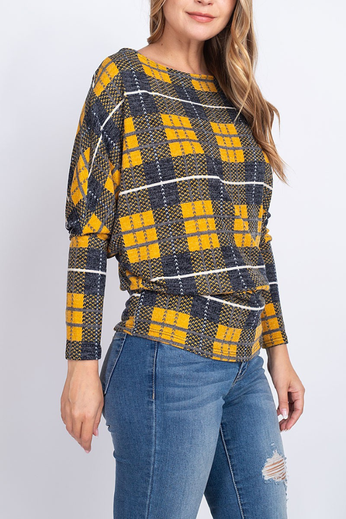 Loose Fit Plaid Long Sleeve Top