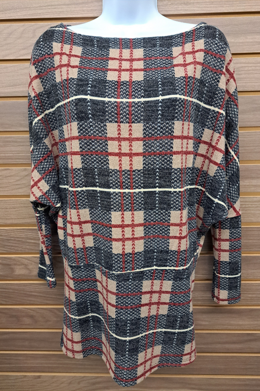 Loose Fit Plaid Long Sleeve Top