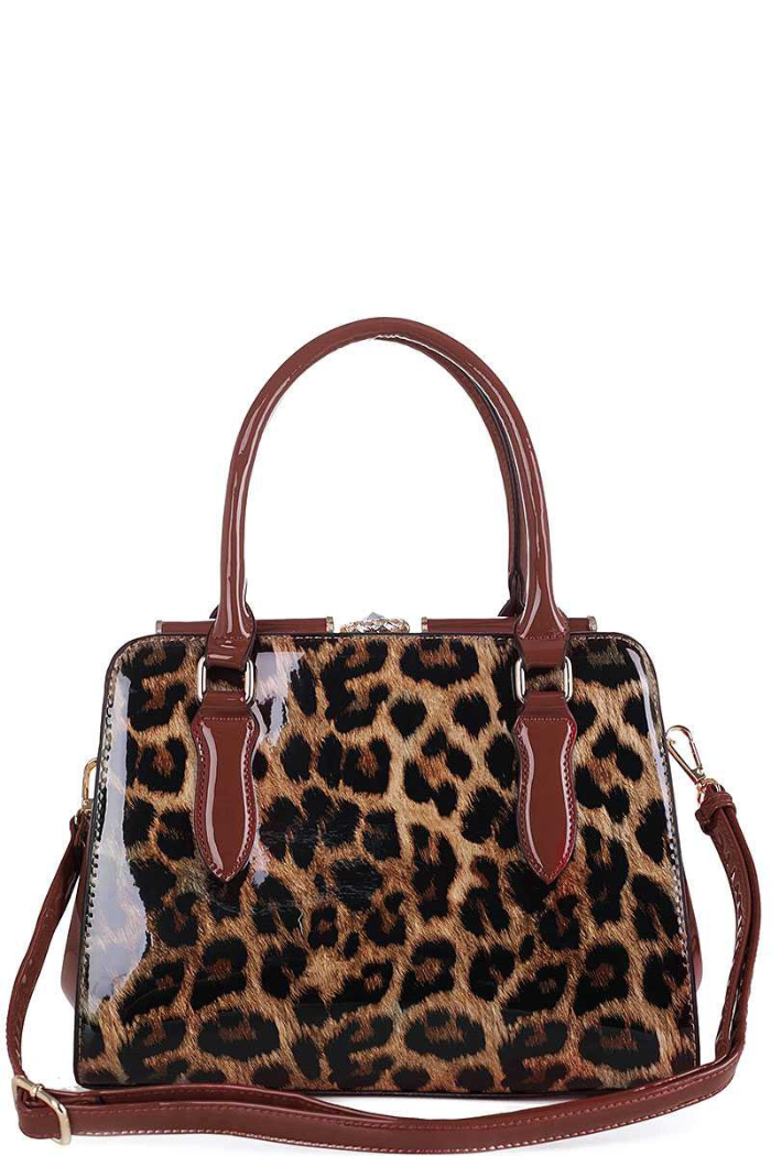 Leopard two tone color satchel