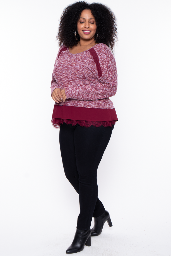 Long sleeve burgundy lace bottom/shoulder