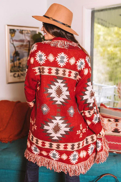 Long fringed aztec thick sweater
