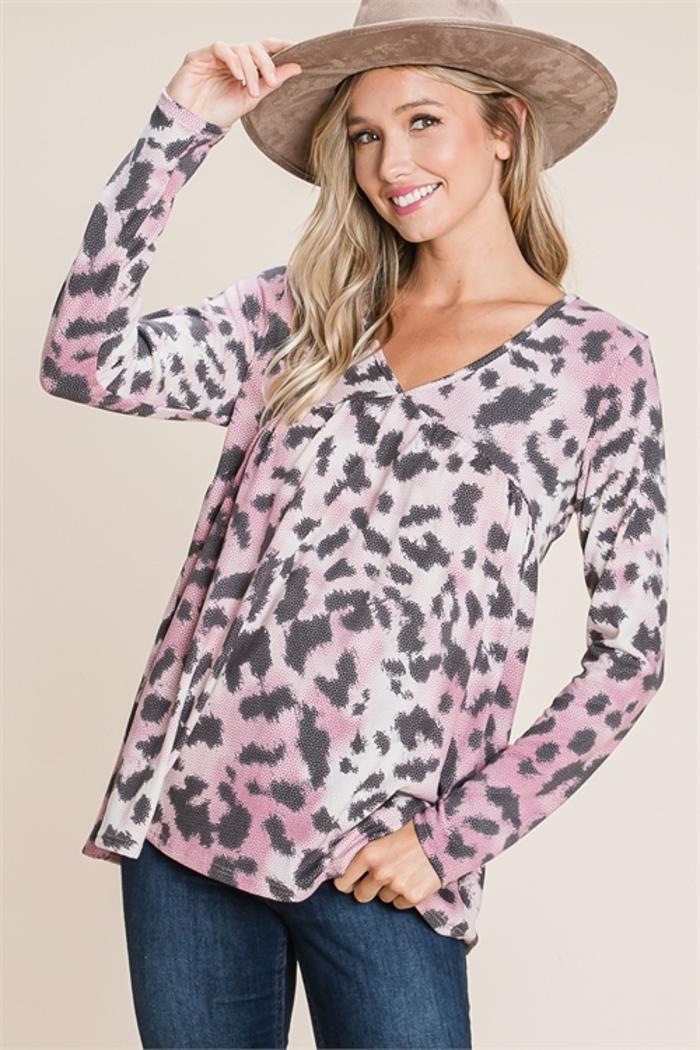 Magenta Black Hexa Pattern Animal Print Top
