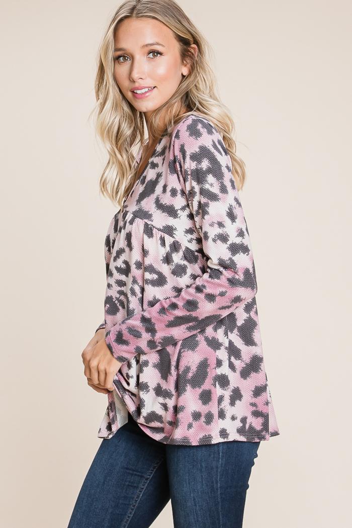 Magenta Black Hexa Pattern Animal Print Top