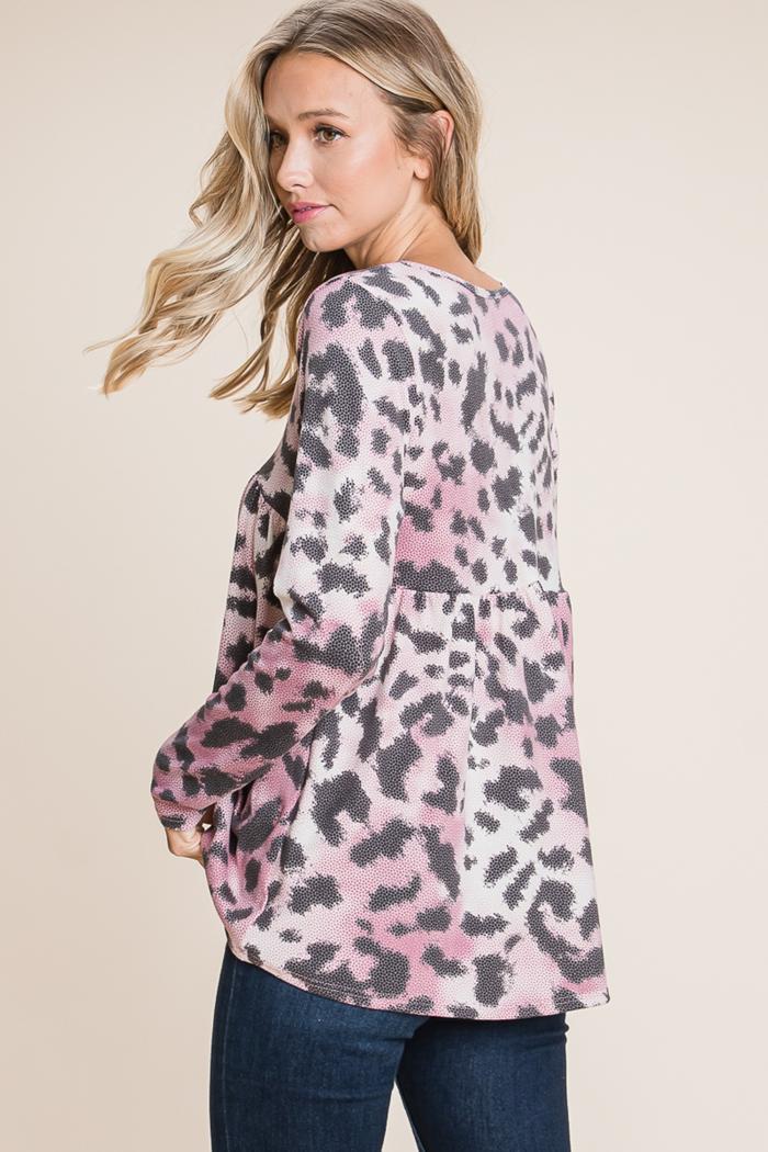 Magenta Black Hexa Pattern Animal Print Top