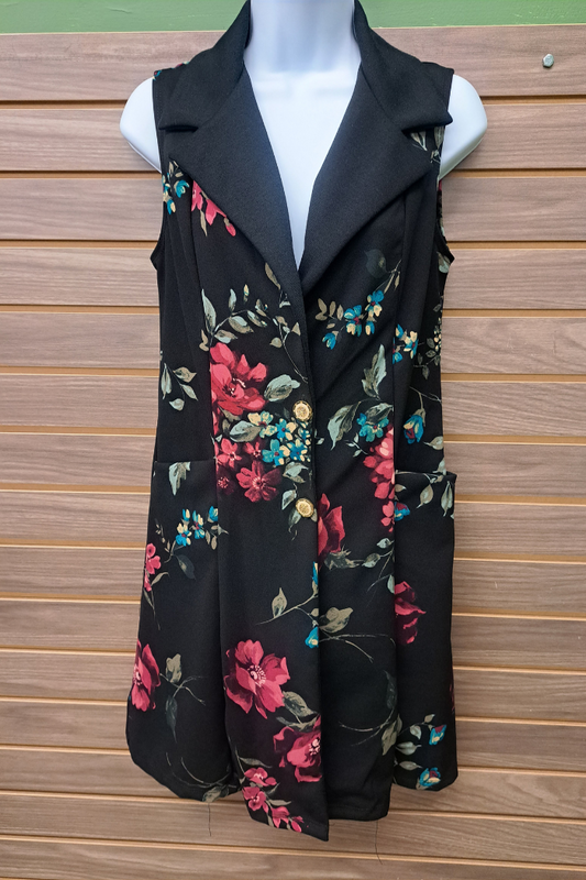 Long vest/dress black w/floral