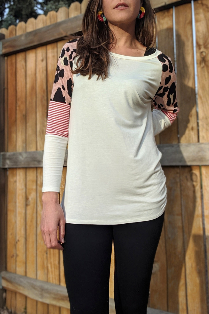 Long sleeve leopard color block