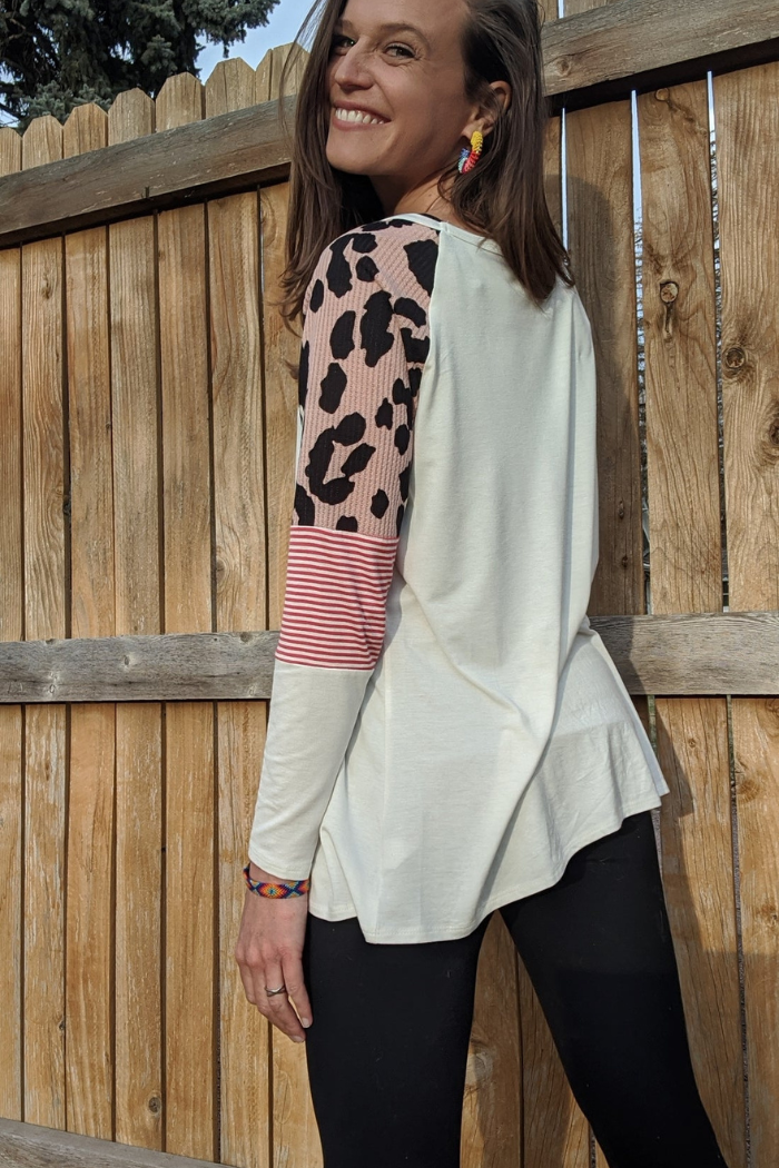 Long sleeve leopard color block