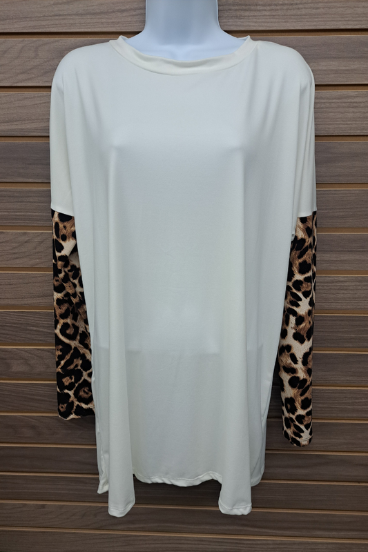 Long leopard sleeve cream bodice