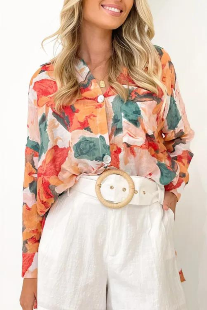 Long button down floral top