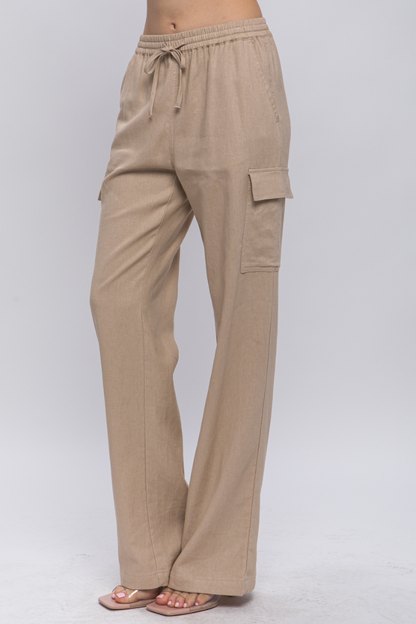 LINEN STRAIGHT LEG CARGO PANTS