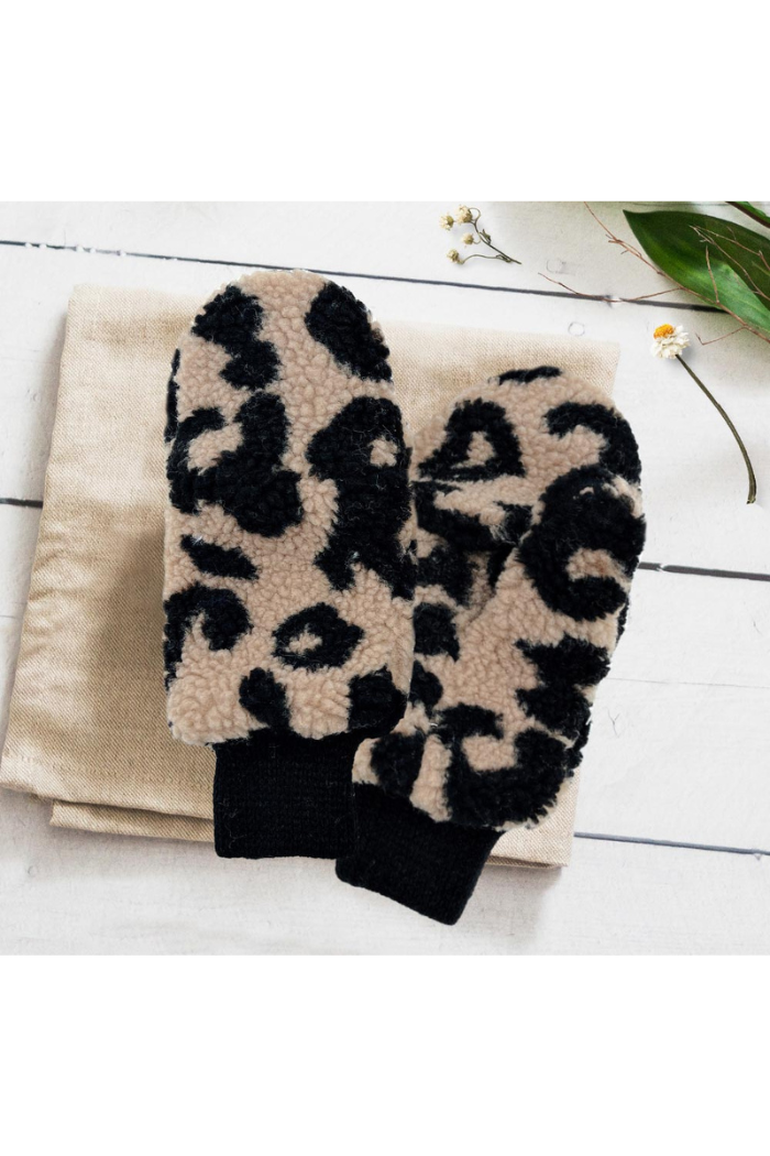 Leopard Teddy Pop-Top Mitten Gloves