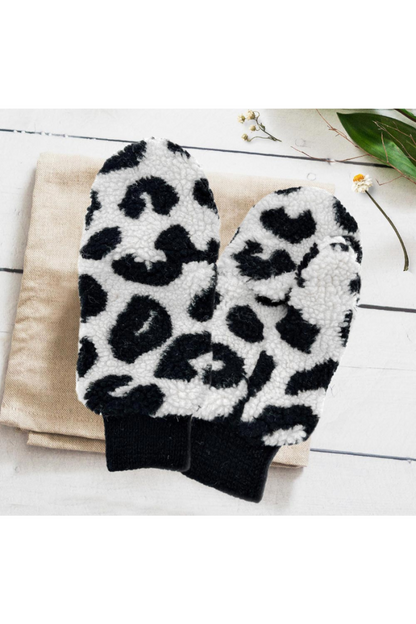 Leopard Teddy Pop-Top Mitten Gloves