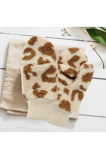 Leopard Teddy Pop-Top Mitten Gloves