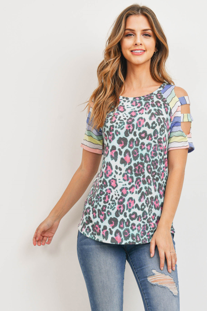 Leopard Stripe cold shoulder