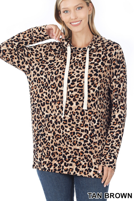 Leopard print hoodie top kangaroo