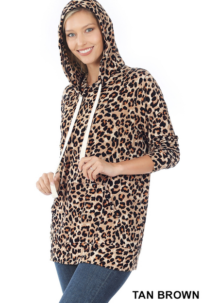 Leopard print hoodie top kangaroo