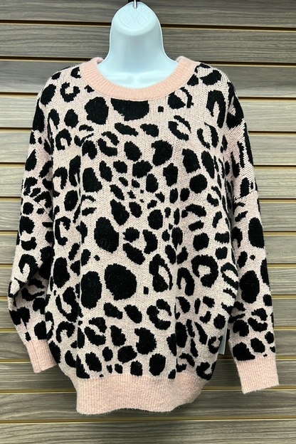 Pink Leopard Print Sweater