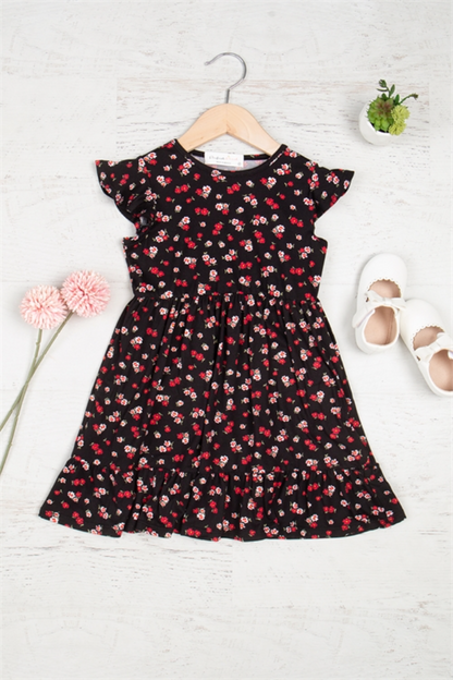 Kids Floral Ruffled Sleeve & Hem Dress