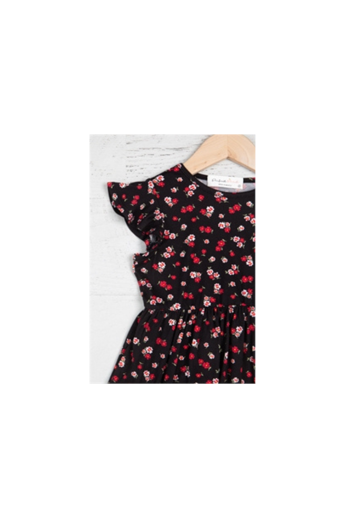 Kids Floral Ruffled Sleeve & Hem Dress