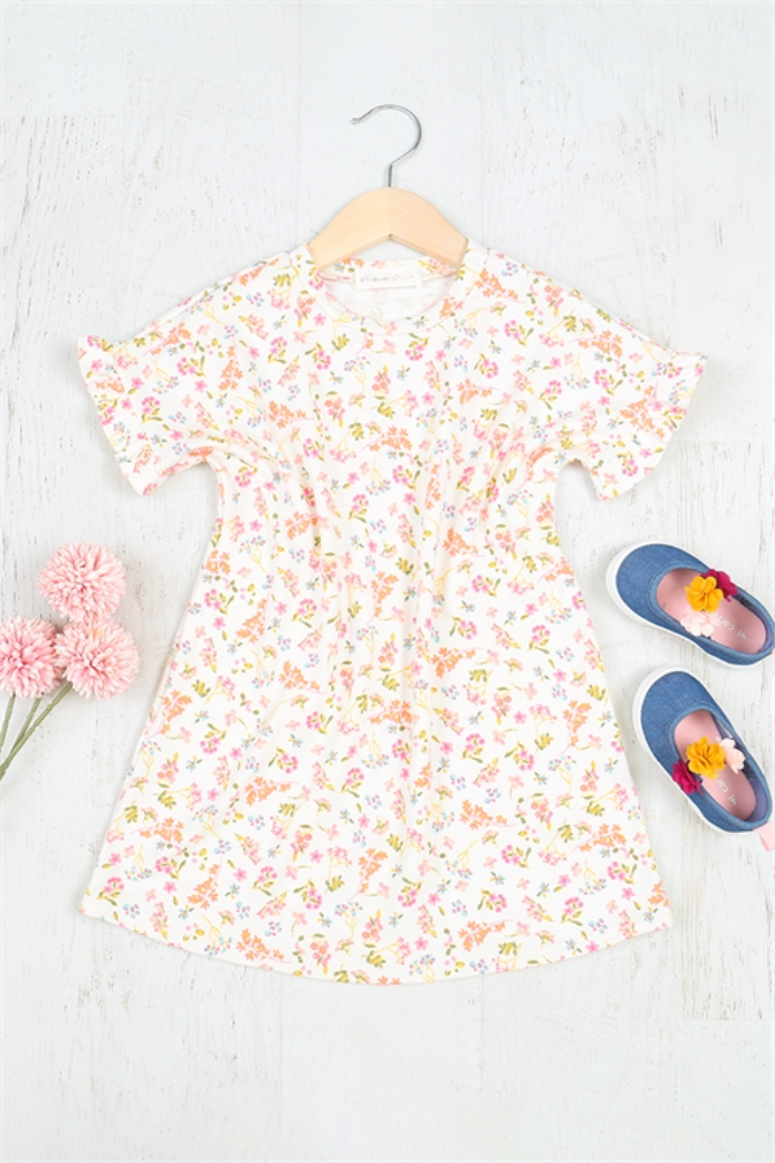 Kids Ruffle Sleeve Round Neck Floral Dress