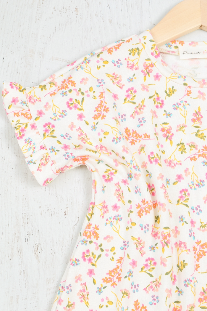 Kids Ruffle Sleeve Round Neck Floral Dress