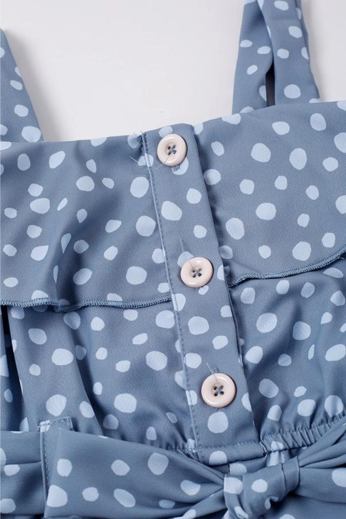 Blue dot ruffle jumpsuit mommy & me "Mommy"