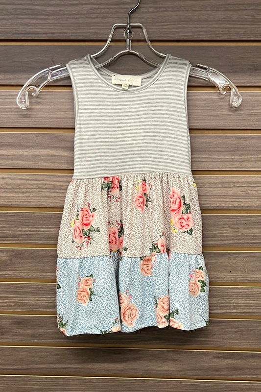 Girls Stripe Tank Top Floral Skirt Dress