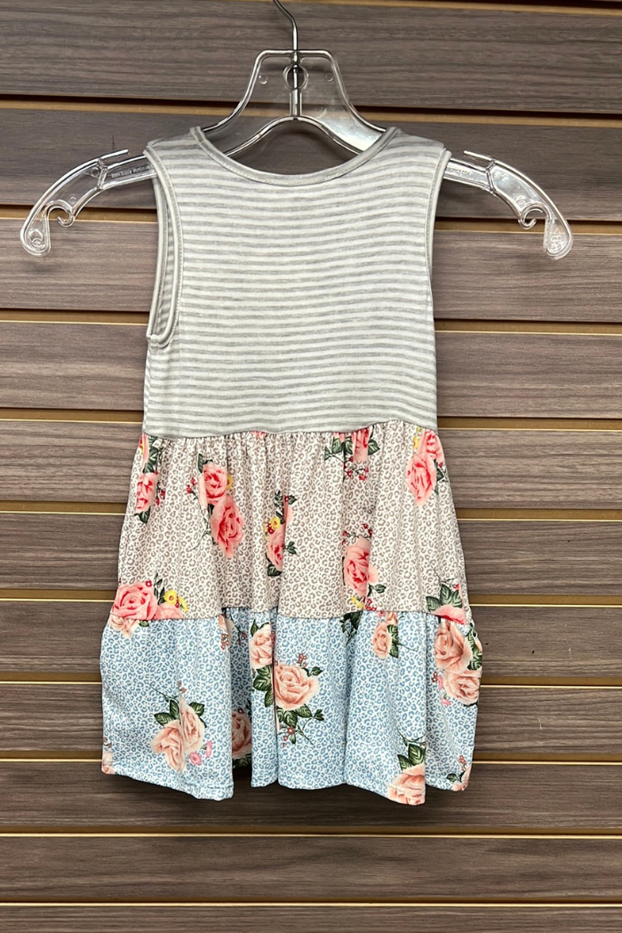 Girls Stripe Tank Top Floral Skirt Dress
