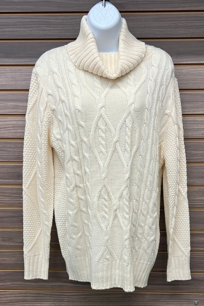 Cable Knit Turtleneck High Neck Acrylic Sweater Long Sleeve