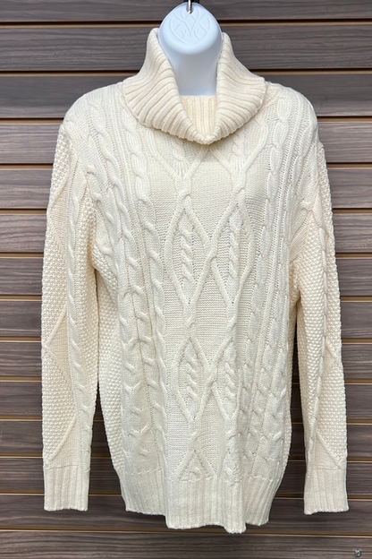 Cable Knit Turtleneck High Neck Acrylic Sweater Long Sleeve