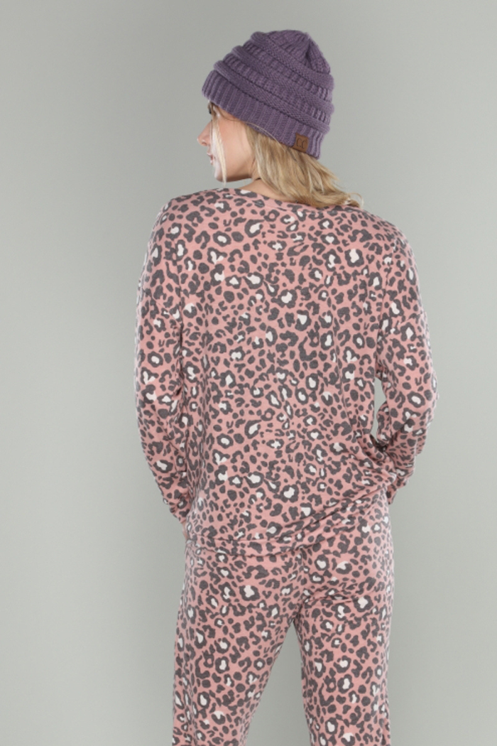 Leopard print oversize knit top