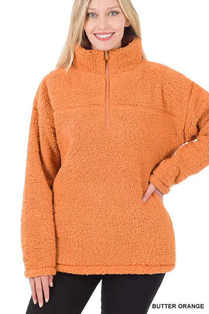 Soft Sherpa Half Zip Pullover With Side Pockets