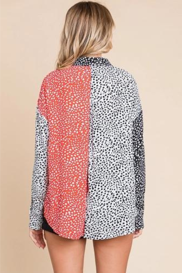Animal Print Color Block Button Down Shirt