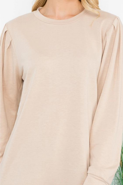 French Terry Pleated Sleeve Top