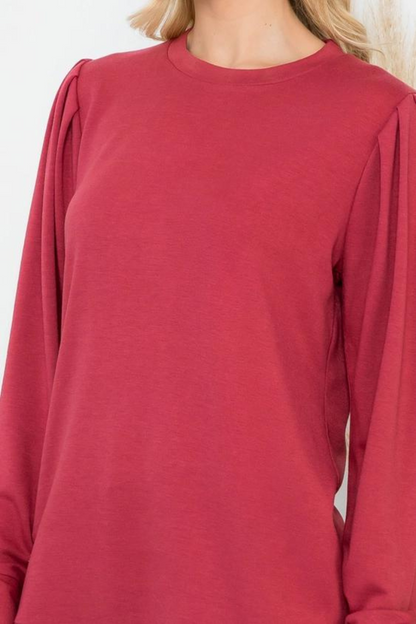 French Terry Pleated Sleeve Top