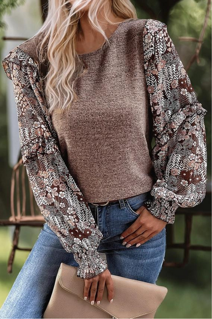 Contrast Frilled Floral Sleeve Top