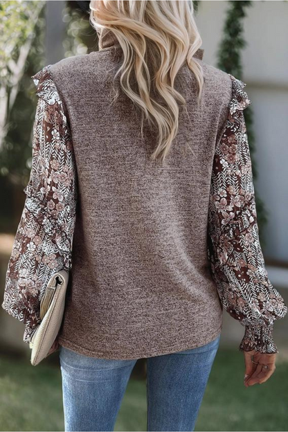 Contrast Frilled Floral Sleeve Top