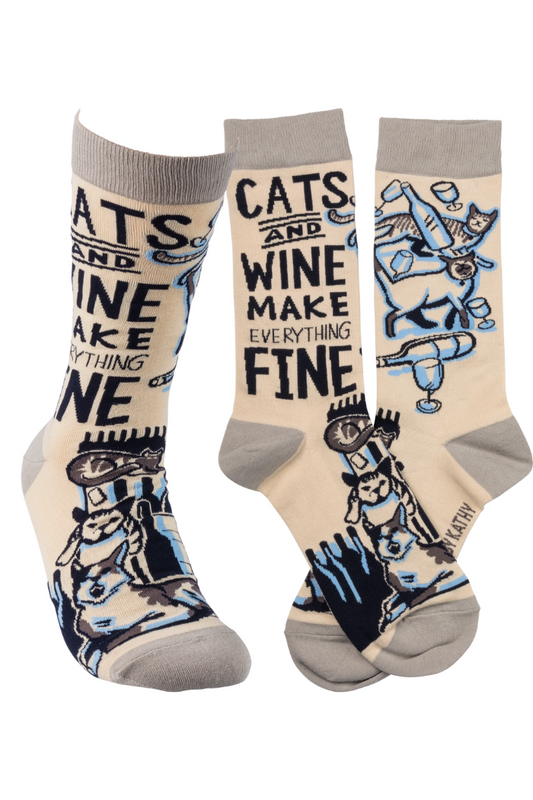Cats and Wine Everything Fine Socks