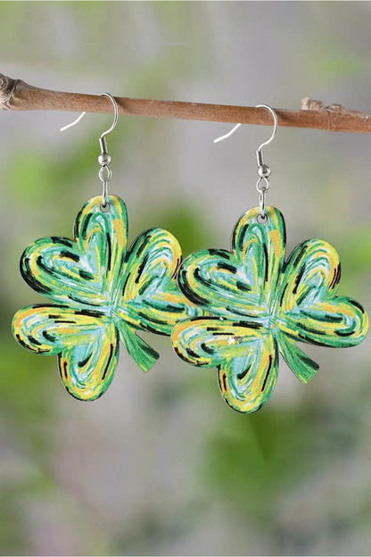 Light Green St. Patrick Painted Shamrock Shape Drop Earrings