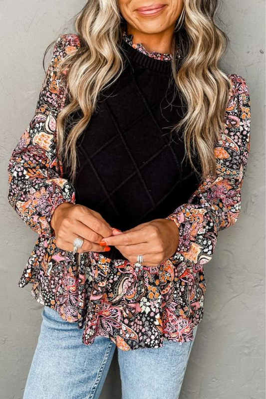 Floral Colorblock Peplum Sweater