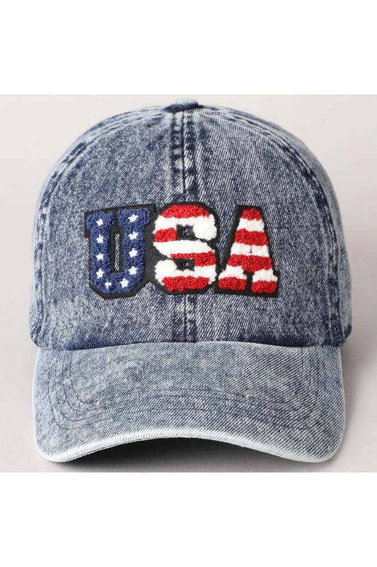 Us Themed USA Letter Chenille Patch Baseball Cap