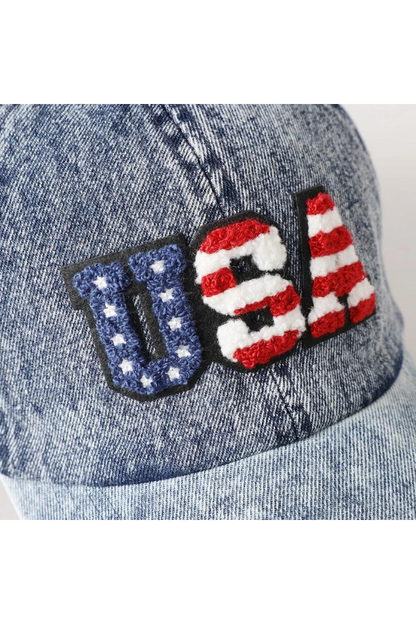 Us Themed USA Letter Chenille Patch Baseball Cap