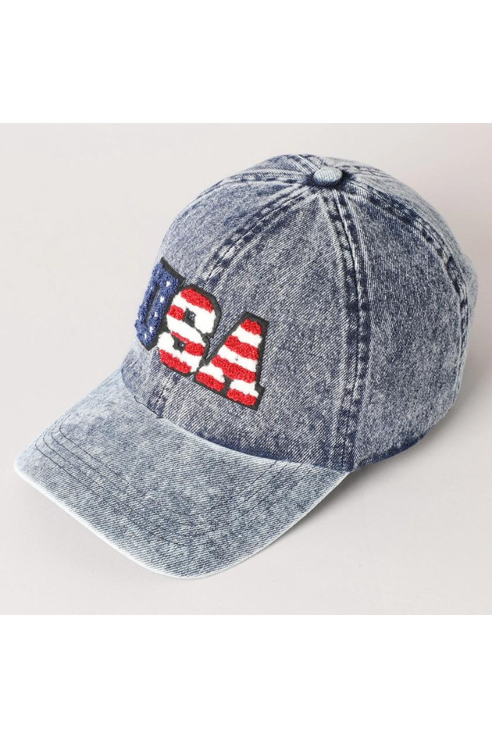 Us Themed USA Letter Chenille Patch Baseball Cap