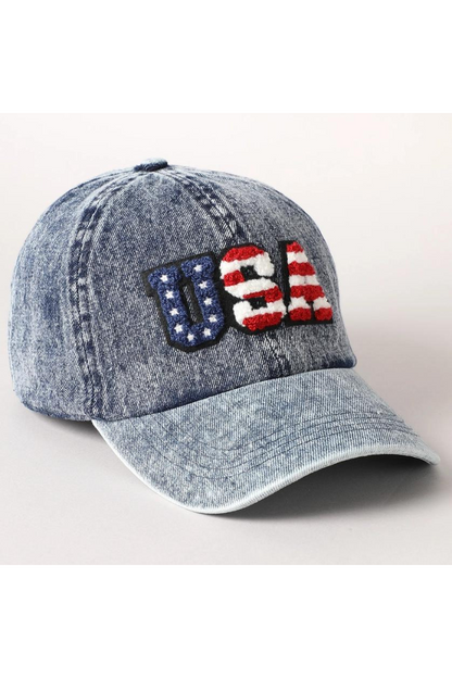 Us Themed USA Letter Chenille Patch Baseball Cap