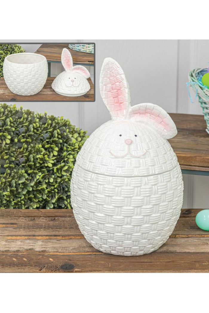 Wicker Look Bunny Cookie Jar