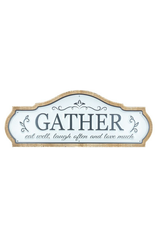 Gather Metal and Wood Plaque