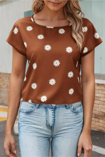 Summer Daisy Print Batwing Sleeve Blouse