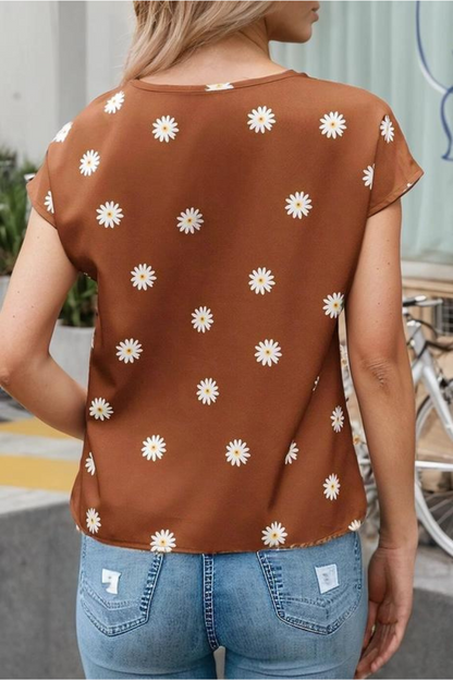 Summer Daisy Print Batwing Sleeve Blouse