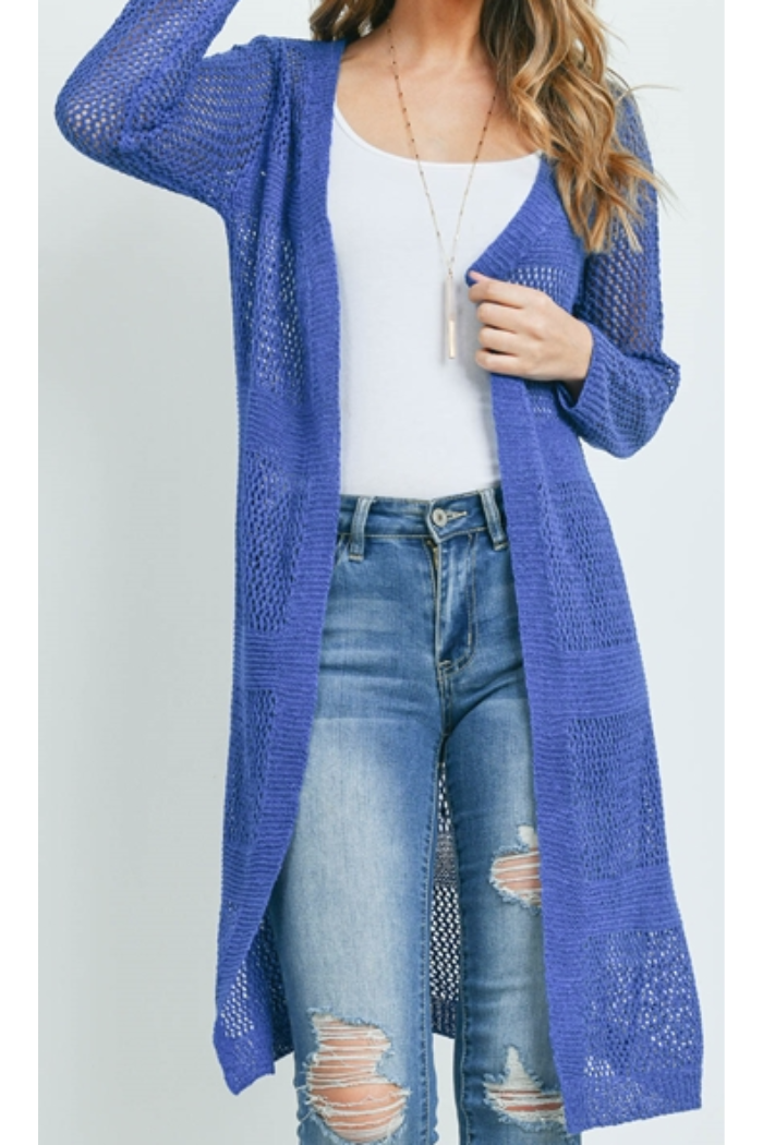 Long open crocheted cardigan